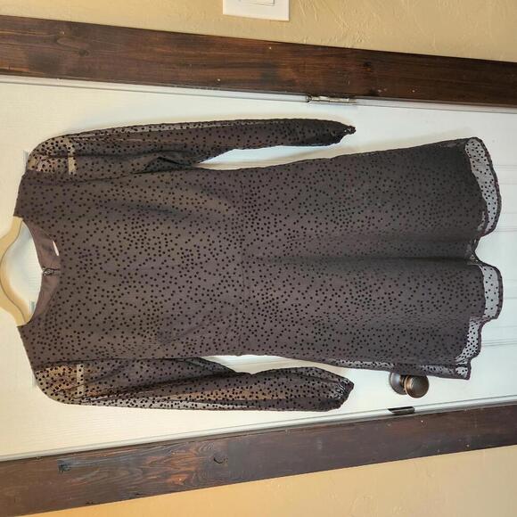 LOFT Black Polka Dot Dress with Sheer Sleeves- Size 00 Petite NWT - Picture 1 of 9